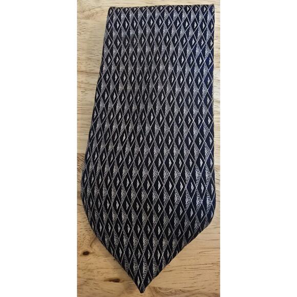 Silk Tesoro Rosso Men's Accessory Tie Necktie Navy Blue Ivory Abstract Pattern - Picture 1 of 6